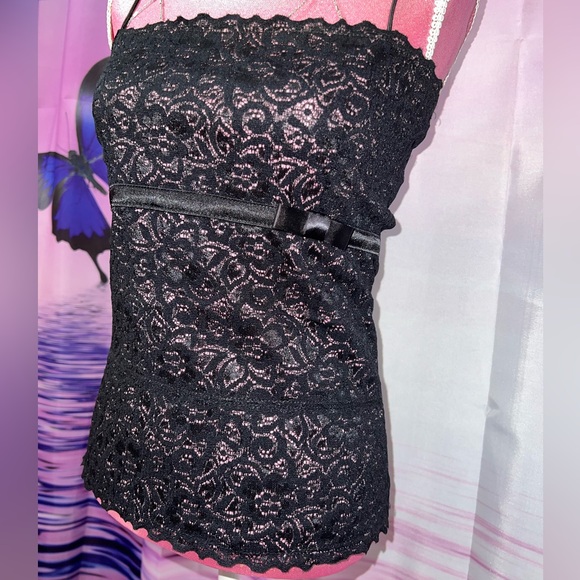 vintage pink & black lace cami top - Picture 3 of 5